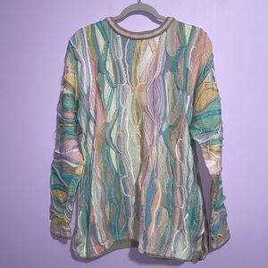 Coogi 3D Textured Knit Sweater Women L Easter Pastel Pullover Crew Artsy